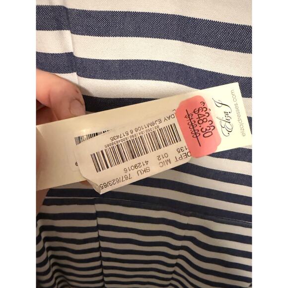 Eliza J Women's 6 Blue White Pink Striped Fit Flare Sleeveless Belted Dress - Picture 10 of 13